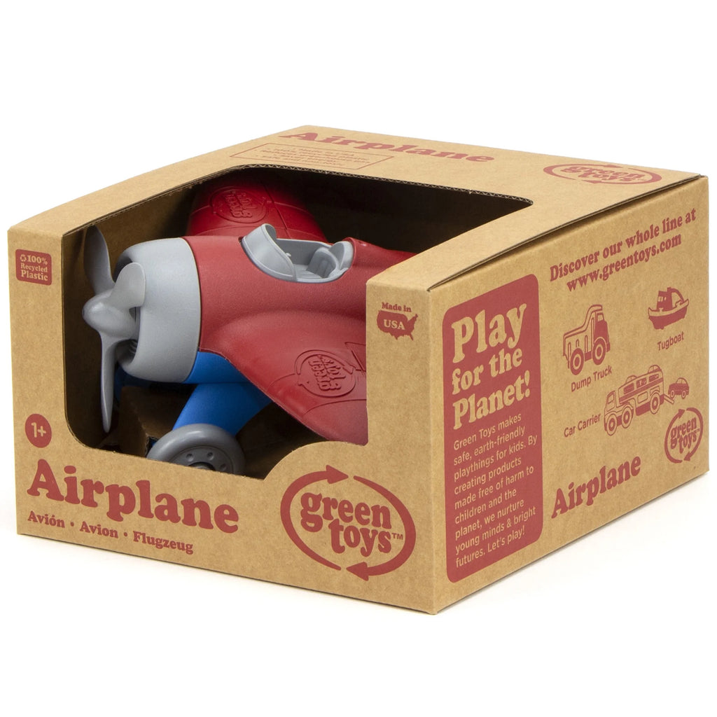 : Airplane - Red - Toy Vehicle, Spinning Propeller, Rounded Wings, Recycled Material, Flying High Aviation Pretend Play, Kids & Toddlers 1+